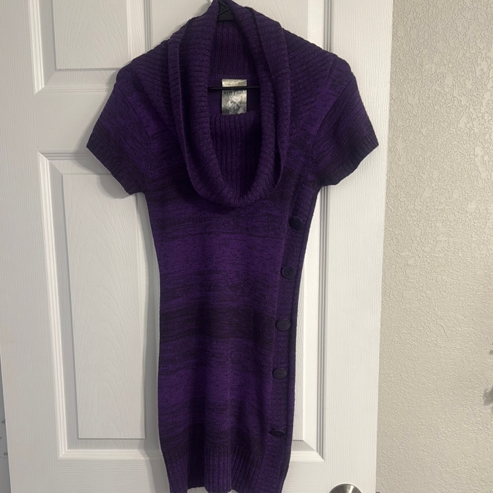 Purple Cowl Neck Sweater Dress